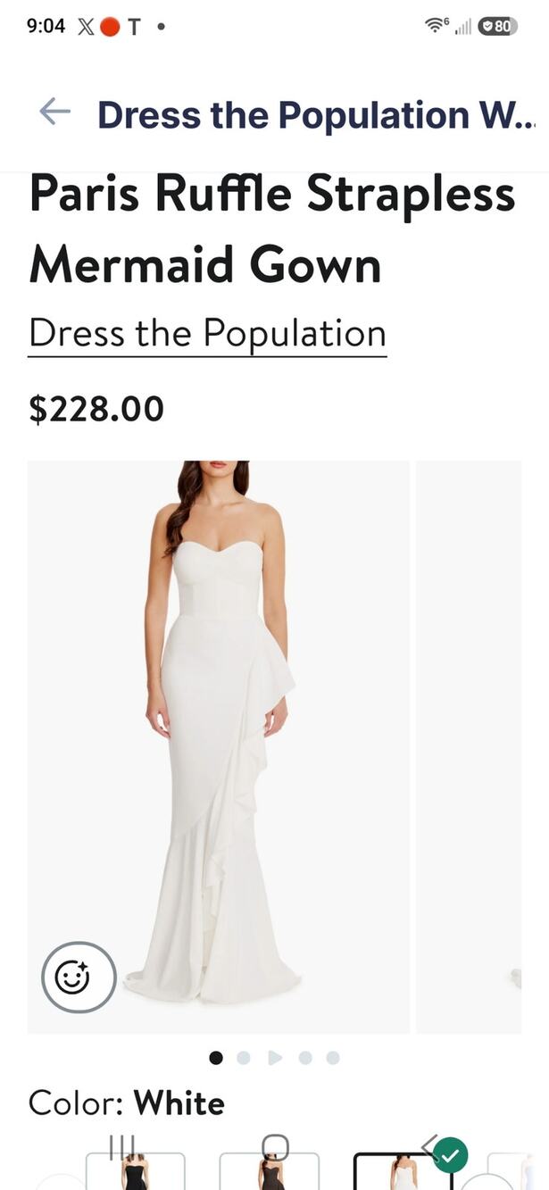 NWT Dress the Population Women's Paris Crepe Maxi Dress, White, Large